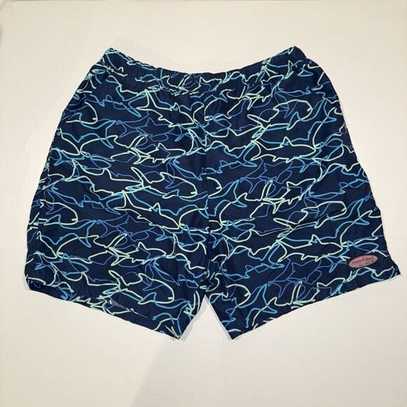 Vineyard Vines Blue Shark Print Beach Swim Trunks Men’s Size Large - Picture 1 of 5